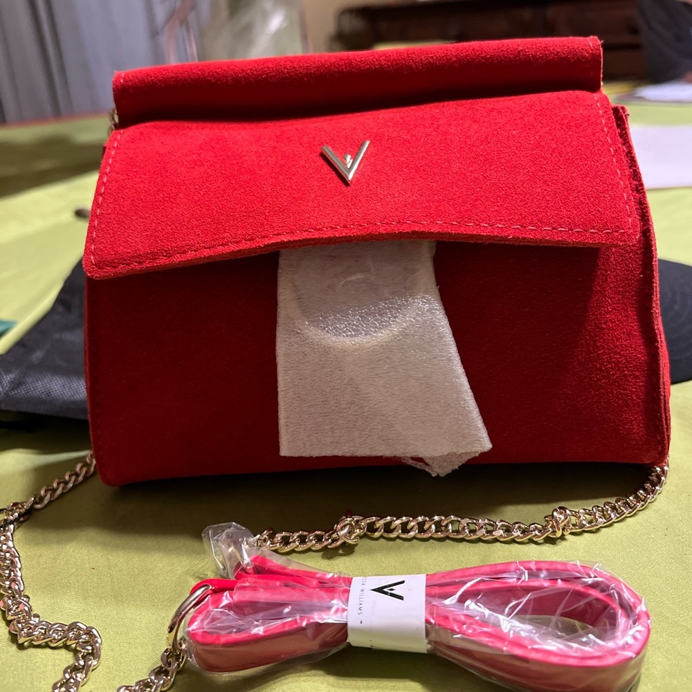 Red Suede Crossbody Purse with Chain